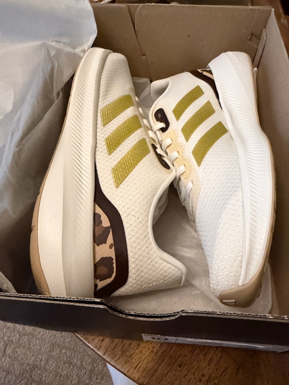 Women’s Adidas RunFalcon 3.0W Athletic Running Shoes in Cream with Olive Accents